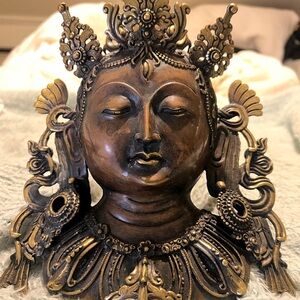 Antique Brass Tibetan Buddha Goddesd Tara Mask Wall Hanging  Head Sculpture
